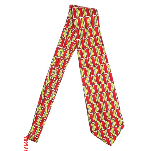 Britches Great Outdoors Tie Colorful Red and Green 100% Silk Handmade in Italy - Picture 1 of 3